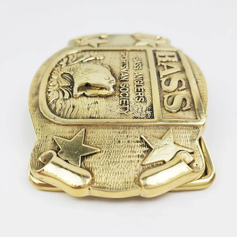 BASS Anglers Sportsman Society Fishing Belt Buckle Solid Brass